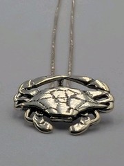 Vintage 925 Sterling Silver Crab Cancer Zodiac Pendant 17.75″ Box Chain Necklace