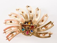 M&S VTG Brooch Pin Pendant 12KT GF Art Deco Faceted Rhinestones Design Costume