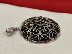Vintage TH 14k Solid White Gold Mother Of Pearl Filigree MOP Round Pendant 4.13g