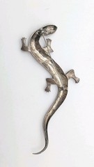 5½” Long Vintage Sterling Silver Marcasite Lizard Gecko Red Eyes Pin Brooch 30g