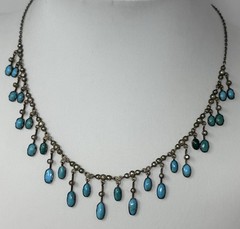 Gorgeous Antique Victorian Persian Turquoise Pearl 10k Gold Festoon Necklace