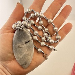 Lucas Lameth Necklace Pearl Quartz Hematite Sterling Silver Gray Neutral JTV 925