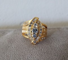 Vintage 14k Gold Over Silver Fancy Cluster Cocktail CZ Diamond Accent Ring sz 6