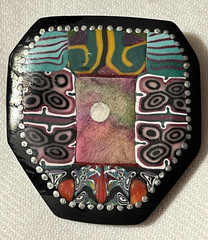 Vintage Abstract Design Brooch Millefiori Style Polymer Clay Handmade Signed MF