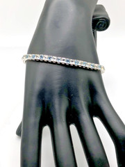 Vintage Rhinestone Tennis Bracelet Light Blue Clear Princess Cut Silver Tone