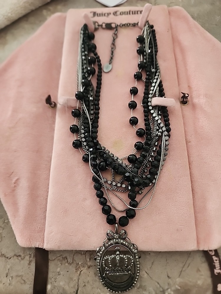 Vintage JUICY COUTURE Blsck & Silver Beaded Necklace NIB