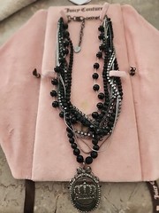 Vintage JUICY COUTURE Blsck & Silver Beaded Necklace NIB