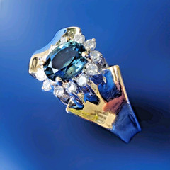 Original EARTH MINED Teal Blue SAPPHIRE DIAMOND Engagement Ring SOLID 14K GOLD 9