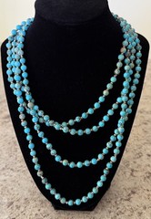 Vintage 80” Genuine Blue Turquoise Beaded Necklace Knotted Copper Spacers 71g