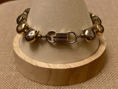 Vintage Cat Head Bead Bracelet 7.75″ Gold Tone & Silver Tone READ