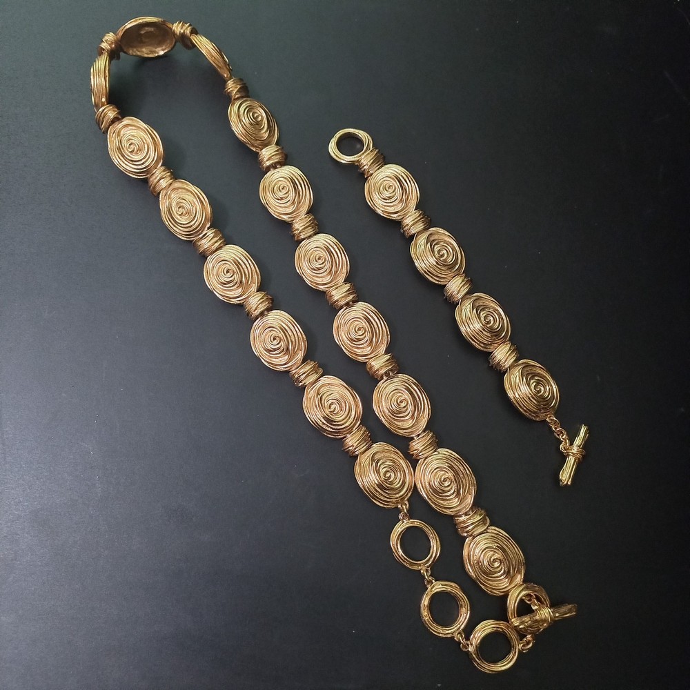 Vintage Runway Chunky Gold Tone Swirl Chain Belt Necklace & Bracelet Set 60s 80s