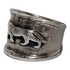 Sz 5.5 Sterling Silver Cast Rustic Panther Prowling Graduated Wide Band Ring
