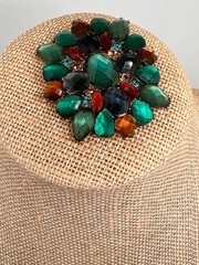 Vintage Brooch and Earrings Faceted Green Cut Glass Pin and Pierced Earrings Set