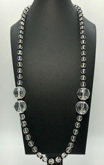 Vintage Art Deco Style Glass & Acrylic Bead Necklace Black Spacers Black & White