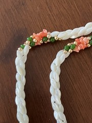 Vintage Beachy Necklace 17″ – Mother of Pearl Pink Coral 3 Strand Twisted
