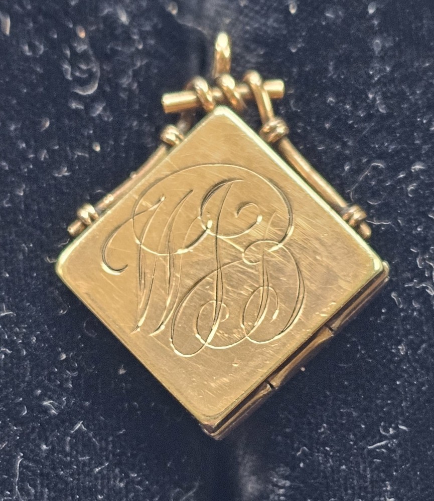 Antique Wightman & Hough (W&H Co.) GF locket w/ etched monogram and paste stone