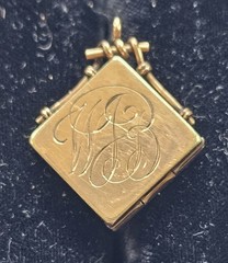 Antique Wightman & Hough (W&H Co.) GF locket w/ etched monogram and paste stone