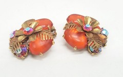 Selro Selini 1970s Orange Jelly Jewel AB Bracelet & Earrings Set Signed!