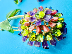 Vtg RARE 3 Pc Demi-Parure Set Designer Edward Swoboda Gemstone Brooch/Earrings