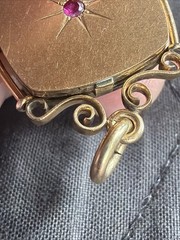 Antique Wightman & Hough (W&H Co.) 4.7g Gold Fill Square Locket Ruby Gem Mono