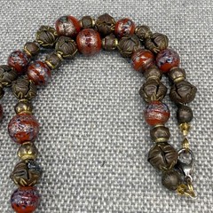 Vintage Necklace Painted Glass Beads Metal Beads Metal Filigree Pendant