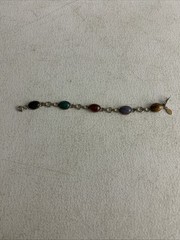 Vintage RUSSEL Gold Filled Bezel Set Multi Malachite Bracelet Safety Chain