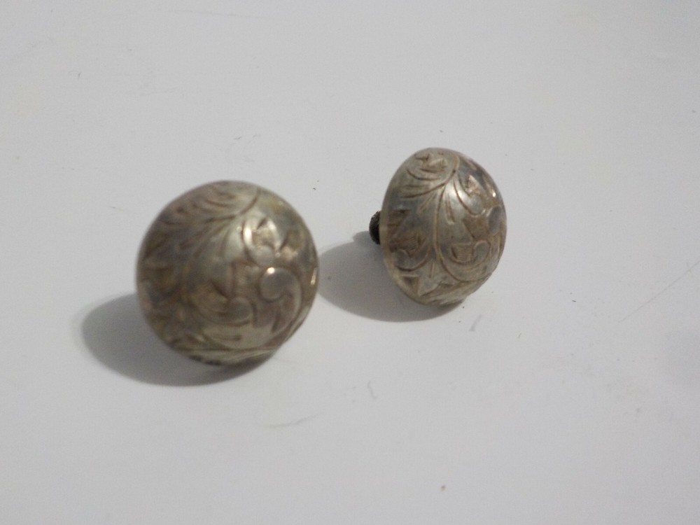 Vintage Earrings MARKED SILVER Screwback Jewelry Etched Dome Button 6 Grams