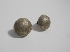 Vintage Earrings MARKED SILVER Screwback Jewelry Etched Dome Button 6 Grams