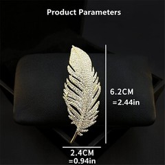Gold Rhinestone Feather Brooch Pin for Women Men Fashion Crystal Delicate Lea…