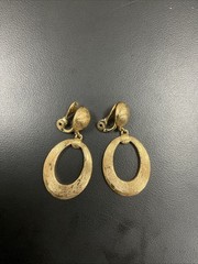 Vintage MONET Clip On Set Gold Tone & White Enamel/ Gold Texture Dangle Hoops