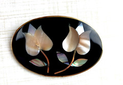 Vintage Alpaca Mexico Abalone Floral Brooch