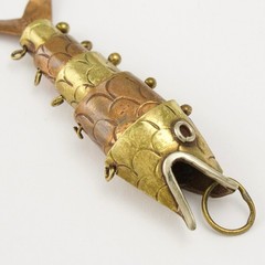 Vintage Articulated Fish Pendant Mixed Metal Copper and Brass Charm from Mexico