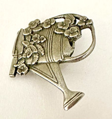 SIGNED Birds & Blooms Garden Watering Can Brooch LE 2000 Silver Tone 1.5”