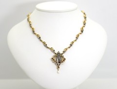 Vintage Tracht Floral 835 Silver Collier Garnet Pearl Gold-Plated, L: 40cm
