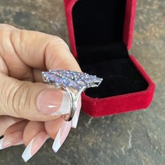 Gorgeous Vintage 10kt White Gold Marquise And Round Tanzanite Cluster Ring Sz 7