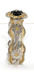 1920s Art Deco Rhodium & Gold Filigree Bangle Bracelet Onyx Stone 6.25 in