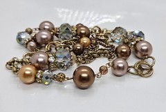 Vintage Rhinestone Faux Pearl Faceted Glass Necklace Multicolor 36″