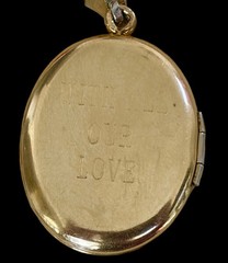Antique GF Victorian Memorial Photo Locket Cross “With All Our Love” c. 1880s.