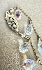 14kt Gold Filled Station Necklace AB Iridescent Crystal Glass Dangle Beads 32in