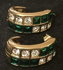 SAL Swarovski Pierced Earrings With White And Green Rhinestones