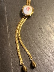 Vintage Goldette NY Guilloche Pink Roses Slide Lariat Necklace gold tone chain