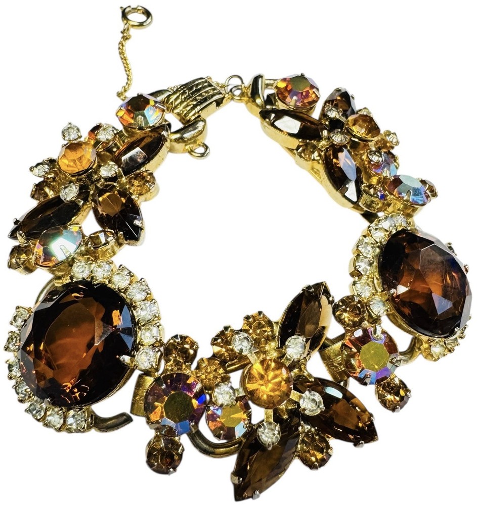 JULIANA D&E 5 Link BRACELET GOLD TONE TOPAZ & AB RHINESTONE VINTAGE