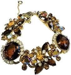 JULIANA D&E 5 Link BRACELET GOLD TONE TOPAZ & AB RHINESTONE VINTAGE