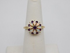 SWEET VINTAGE 14K YELLOW GOLD FIERY FIRE OPAL AMETHYST STONE RING SIZE 6