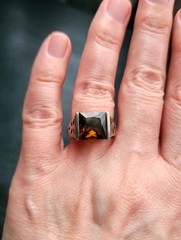 Vintage 90’s Modernist Smoky Quartz & Sterling Silver Ring Size 6
