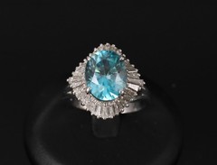Fine 6.11ct Natural Neon Blue Zircon & 1.50ct Diamond Platinum Ring Size 9.25