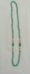 Vintage 1980’s Green Quartz Faux Pearls Hand Knotted Beaded Necklace New #7