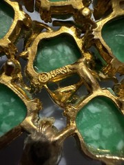 Vintage Har Emerald Green Simulated Stones Brooch Large Statement