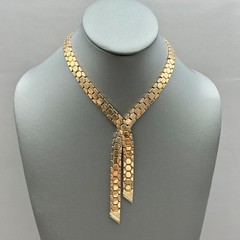 Crown Trifari Necklace Vintage Gold Tone Honeycomb Hexagon Bolo Drop 18″ Pat Pen