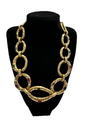 Vintage Chunky Open Link Gold Tone Multicolor Rhinestone 117g 18” Scaasi?